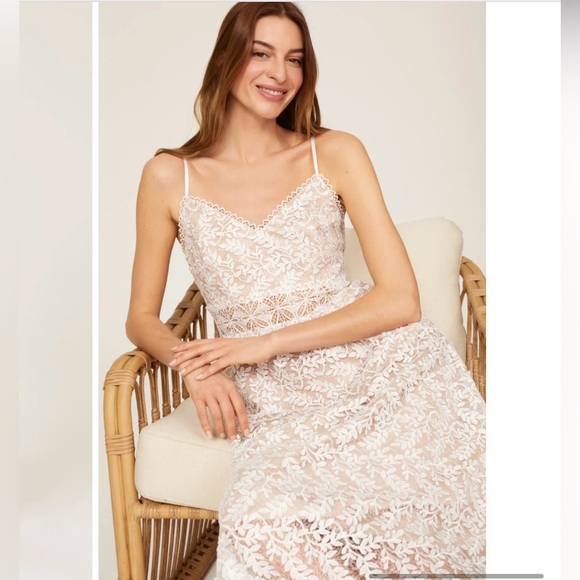 NWT Aidan by Aidan Mattox Lace Overlay Mid Calf Midi Dress - Picture 3 of 11